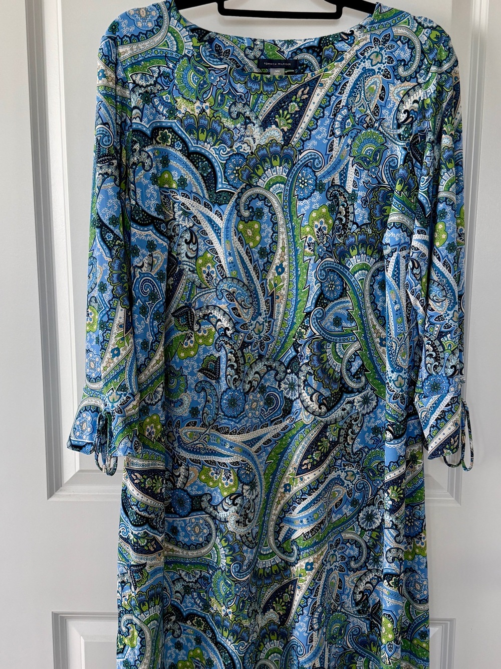 Tommy Hilfiger Blue, Green & White Paisley Long-Sleeve Dress